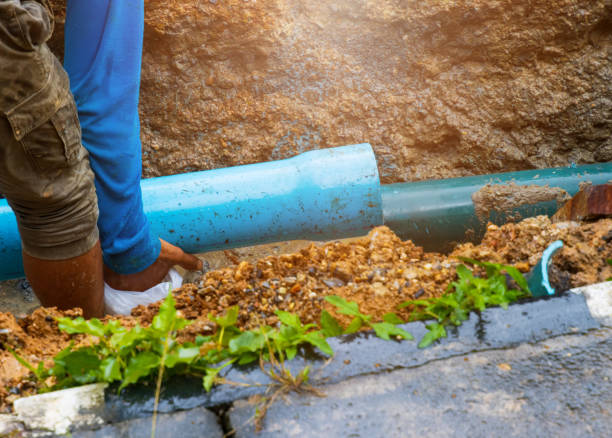 plumber repair main plumbing pvc pipe on road